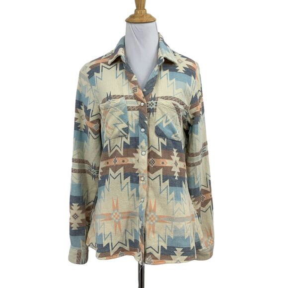 Outback Shirt Womens S Small Sand Brianna Aztec Flannel Pearl Snap Button Top - Picture 1 of 16